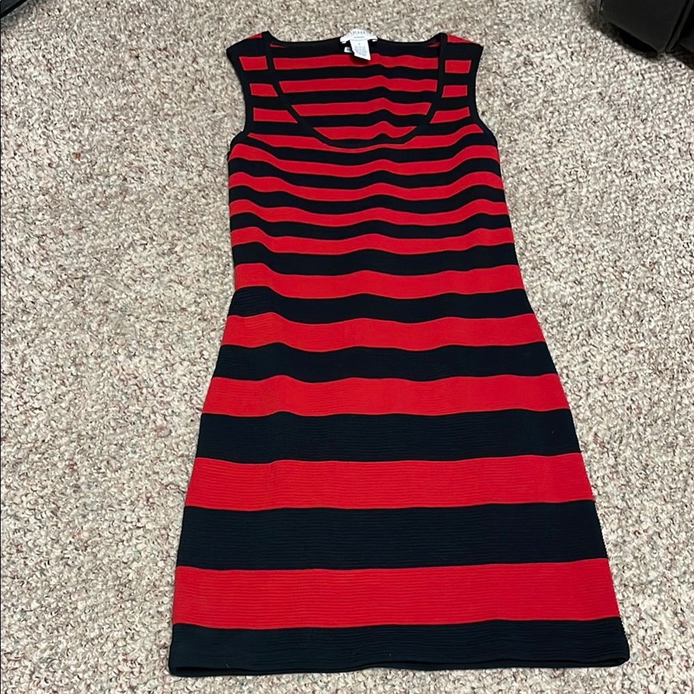 Carmen Marc valvo Scoop neck sleeveless Striped Red and navy stretchy Dress